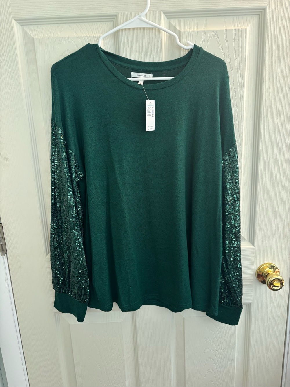 Maurices Dark Green Sequin Sleeve Sweatshirt